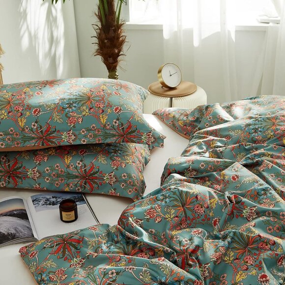 NEW Bella Botanical Boho Floral Sateen 3PC Duvet Cover Bedding SET QU KG - Picture 4 of 11